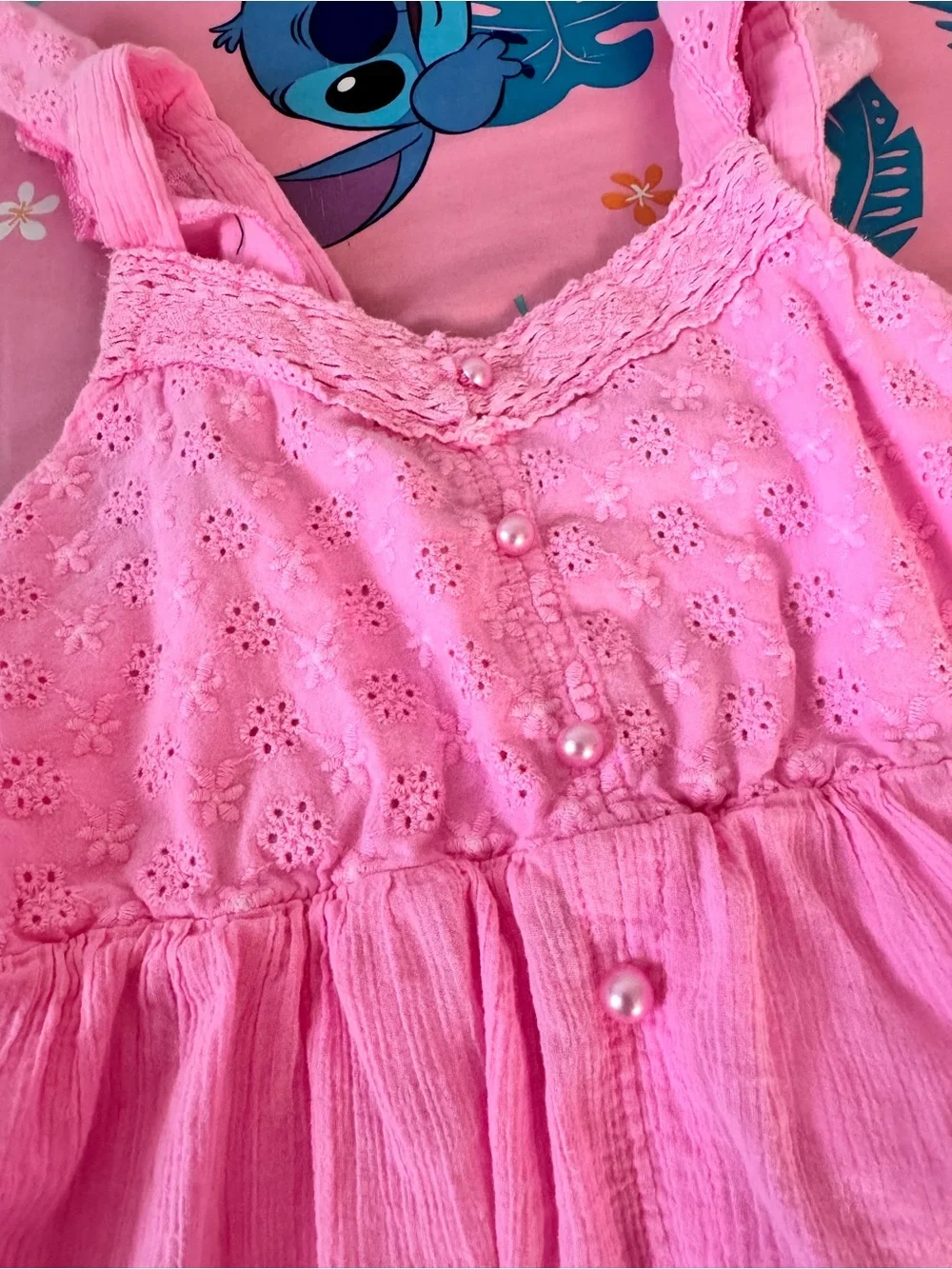 Justice Pink Eyelet Pearl-Button Sleeveless Top
